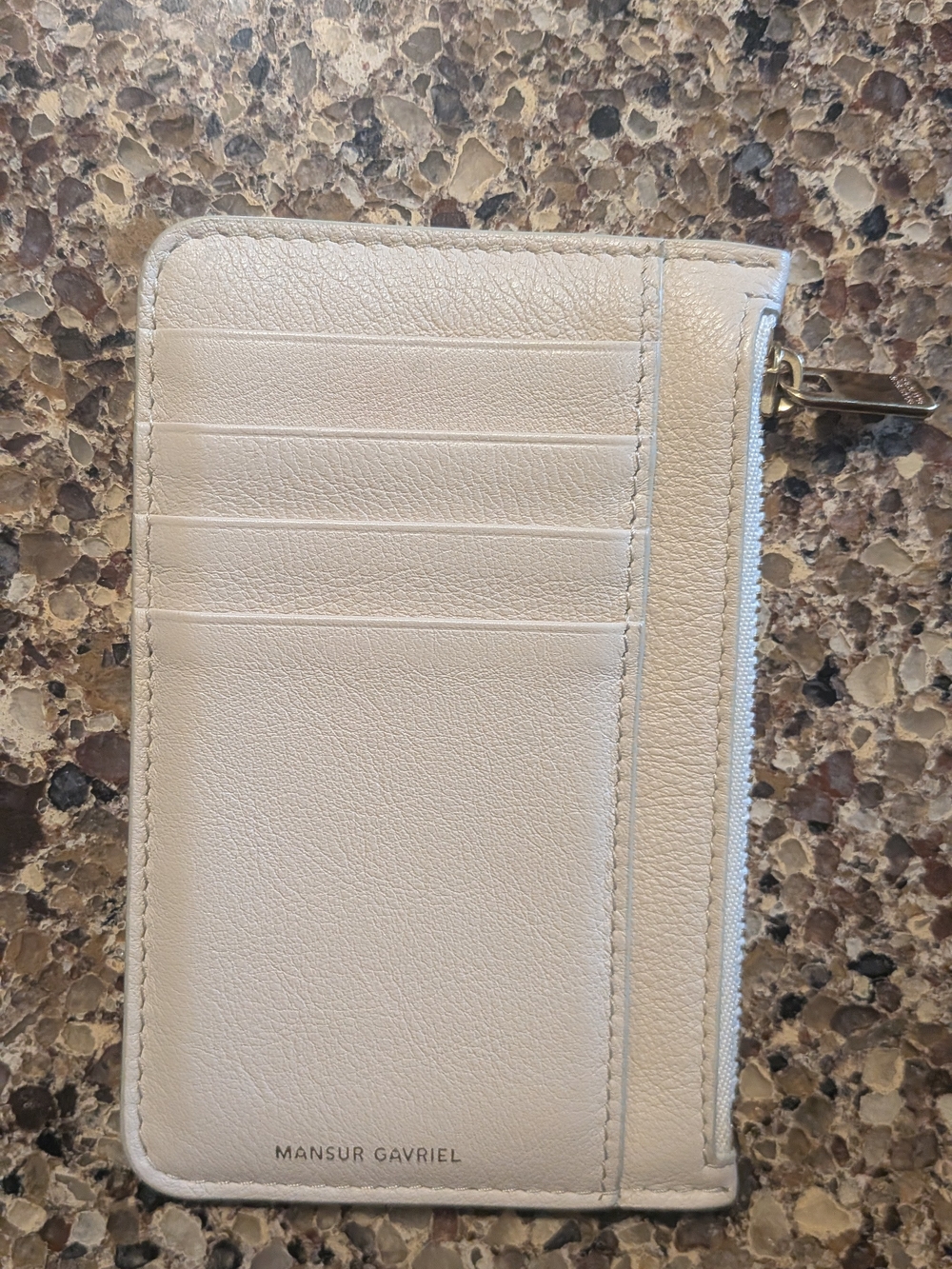 Mansur Gavriel Light Taupe Leather Zip Card Wallet with Gold Hardware